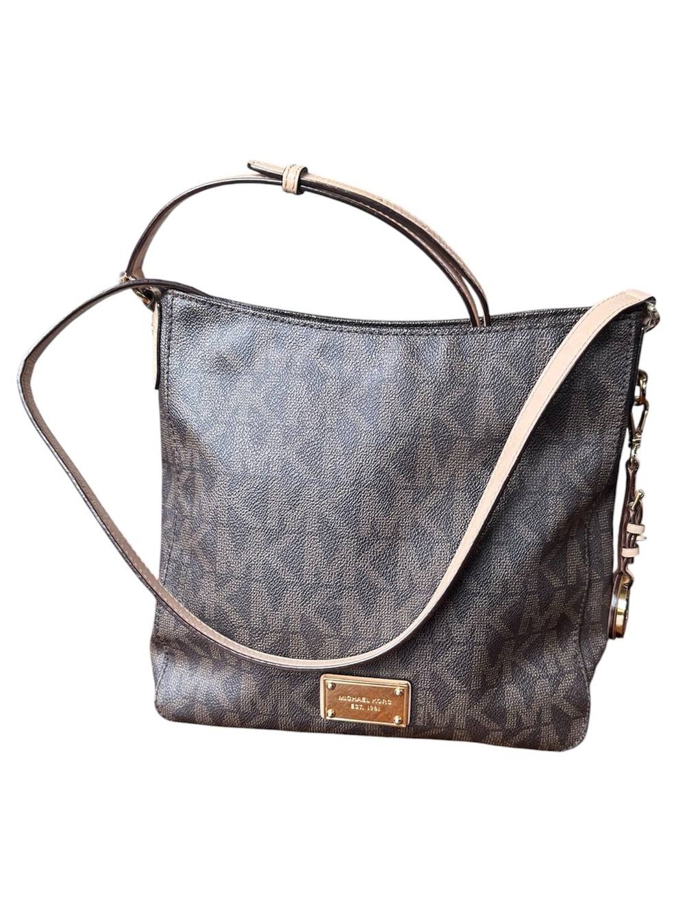 Michael Kors Brown Monogram Crossbody Bag with Beige Trim